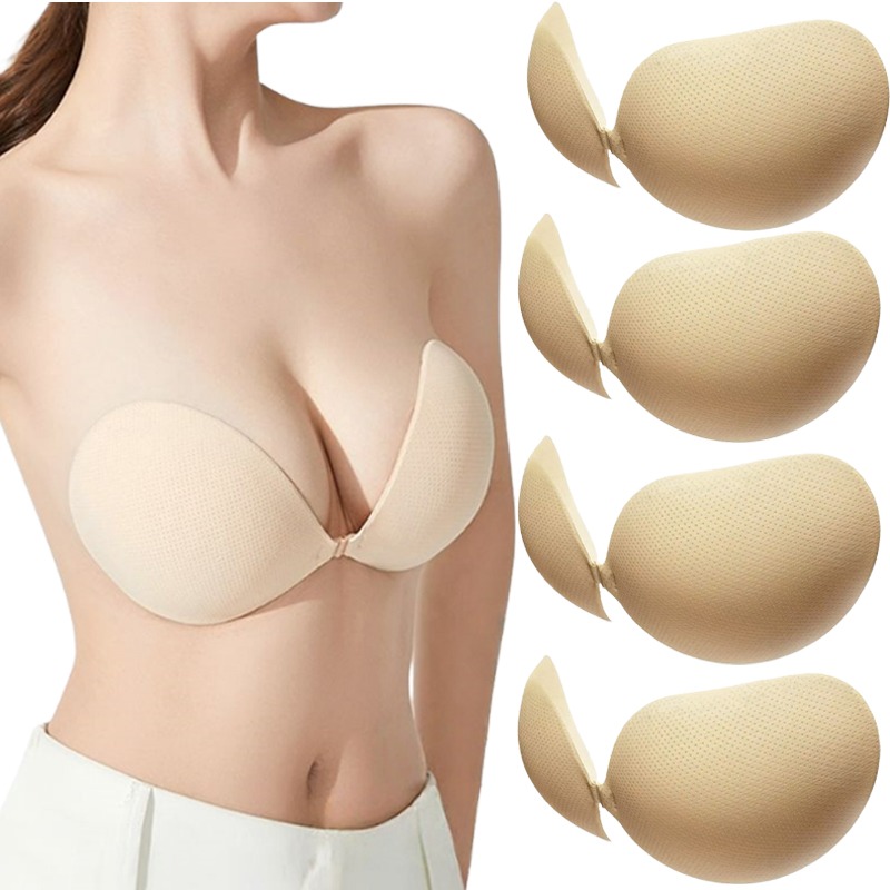 Strapless Bra Backless - บราดันทรงแบบติดกาว ซิลิโคนเสริมหน้าอกแบบหนา แผ่นเสริมหน้าอกแบบซิลิโคนใส ชุดชั้นในไร้สาย ไร้สายรัด แผ่นปิดจุกนมสำหรับผู้หญิง