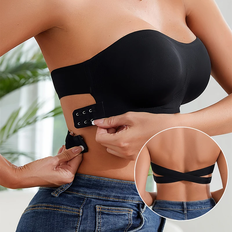 Push Up Bra Padded - บราไร้สายดันทรงเซ็กซี่สำหรับผู้หญิง แผ่นเสริมถอดได้ ไร้รอยต่อ ผ้าไอซ์ซิลค์ บราเปิดไหล่ไร้รอยต่อ โชว์หลังสวย