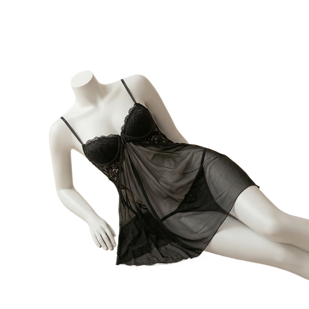 Babydoll Chemise Night - ชุดนอนซีทรูผ้าลูกไม้สำหรับผู้หญิง พร้อมคัพลายดอกไม้และสายปรับได้ เหมาะสำหรับคืนฮันนีมูนหรือคืนแต่งงาน