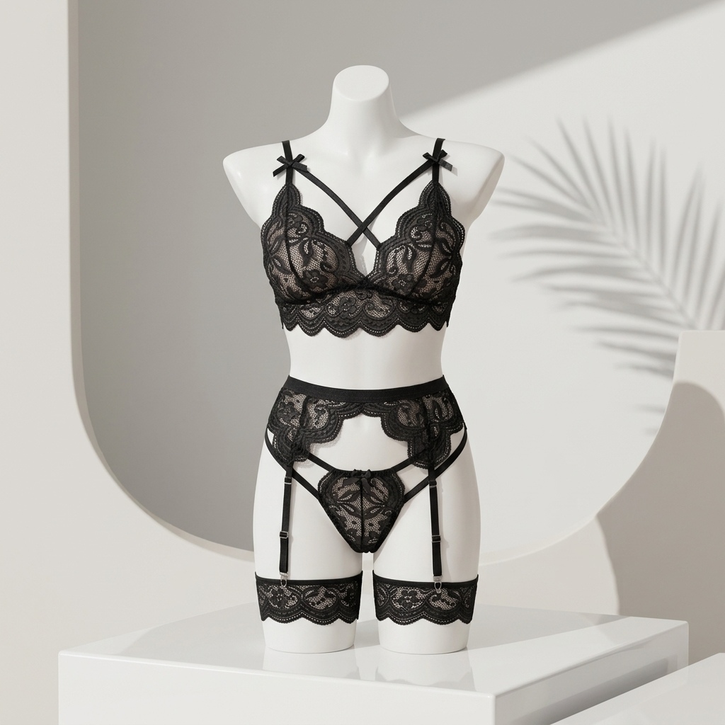 ชุดชั้นในลูกไม้ลายดอกไม้สำหรับ - Garter Belt Set บทวิจารณ์และราคา