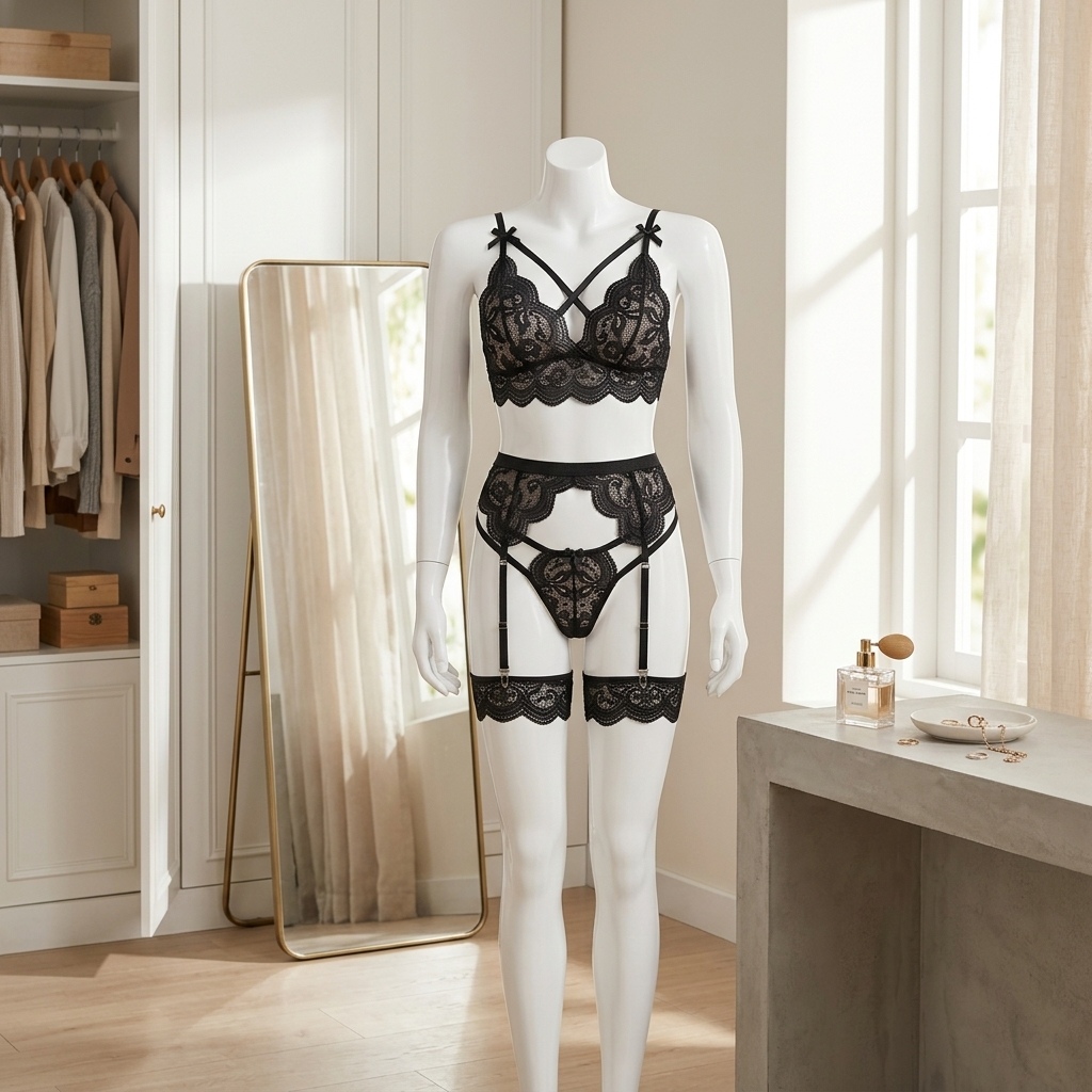 ชุดชั้นในลูกไม้ลายดอกไม้สำหรับ - Garter Belt Set บทวิจารณ์และราคา