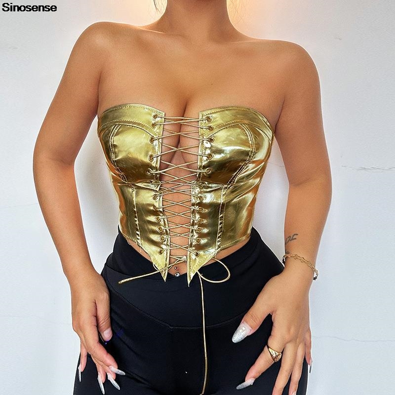 ผู้หญิง PU หนัง Bustier Crop T - Strapless Bra Backless บทวิจารณ์และราคา